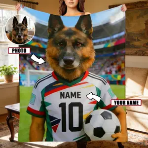 Personalized Photo & Name World Cup Football Pet Blanket, Football Team Dog Cat Portrait Blanket, Custom Sport Favorite Team Blanket, Gift