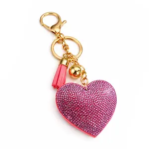 Biddlebee Pink Shimmer Heart Charm | Pavé Rhinestone Heart with Mini Tassel & Gold Ball | Hive Charm for Tumblers & Bags