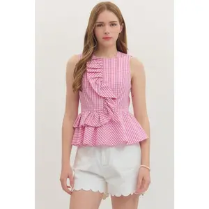 Entro Gingham Ruffle Top