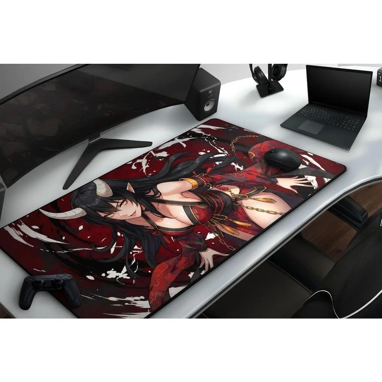 Anime Gaming Mousepad: Cool Oni Girl Desk Mat, Japanese Demon Waifu, Large Extended Mouse Pad For Gamers & Home Office, Anime Girl Mouse Mat Neil
