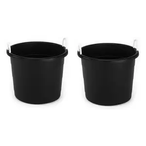 Homz 17 Gal Plastic Open Storage Round Utility Tub with Handles, Black (2 Pack)