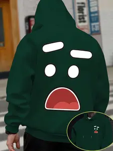 Men's Fashion Cartoon Expression Printed Casual Long Sleeve Hoodie, Adjustable Drawstring, Kangaroo Pocket, Fall & Winter Streetwear