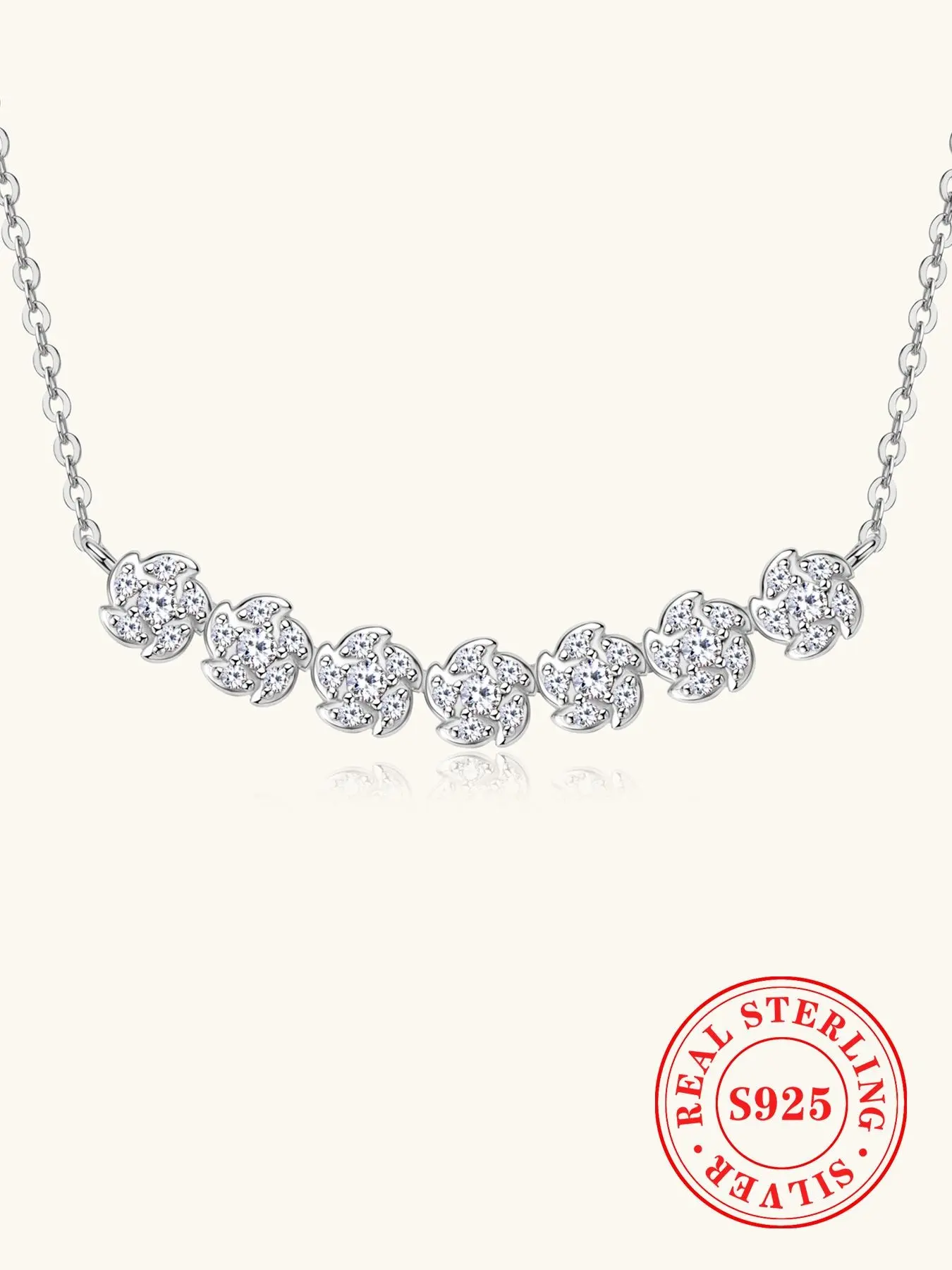 S925 Silver 0.49CT Moissanite Arc Necklace, Adjustable 45cm Necklace, Women's Simple Flower Smile Pendant, Suitable for Daily Wear and Gift Jewelry