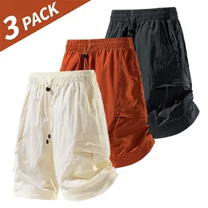 3-Pack Men’s Quick-Dry Cargo Shorts, Elastic Waist, Lightweight Outdoor Casual Hiking Knee-Length Shorts