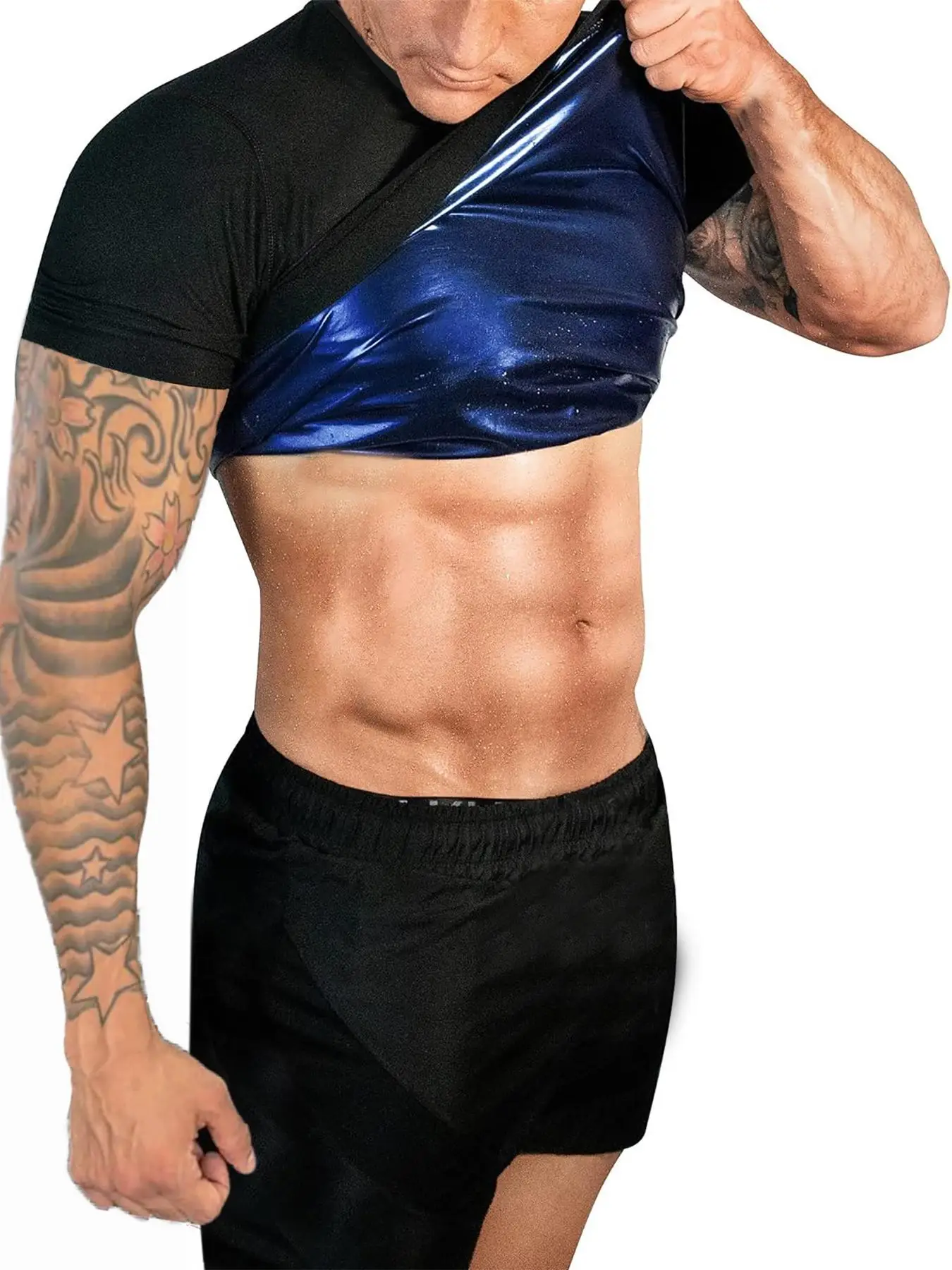 Men's Solid Sauna Tee, Casual Comfy Breathable Sauna Top for Workout Sports, Men's Sportswear for All Seasons