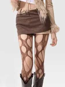 Women's Summer Thin Mesh Hollow Out Irregular Design Gothic Style Pantyhose, Rose Flower Pattern, Comfortable & Stylish Stocking