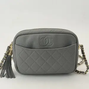 Pre-owned CHANEL caviar Crossbody Bags Coco Tassel Camera Case Quilted Medium Gray