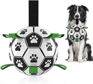 VANHEAWO Premium Dog Toys Balls with Straps Interactive Herding Soccer Ball for Large Dogs Durable & Soft PU Material with Bells for Training and Play