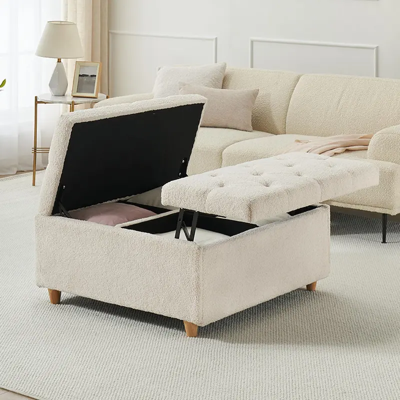 GARVEE Ottoman Coffee Table with Lift Top, Sherpa Fabric Tufted Upholstered Ottoman with Storage, Large Square Storage Ottoman Bench for Bedroom, Living Room(Sherpa, White)