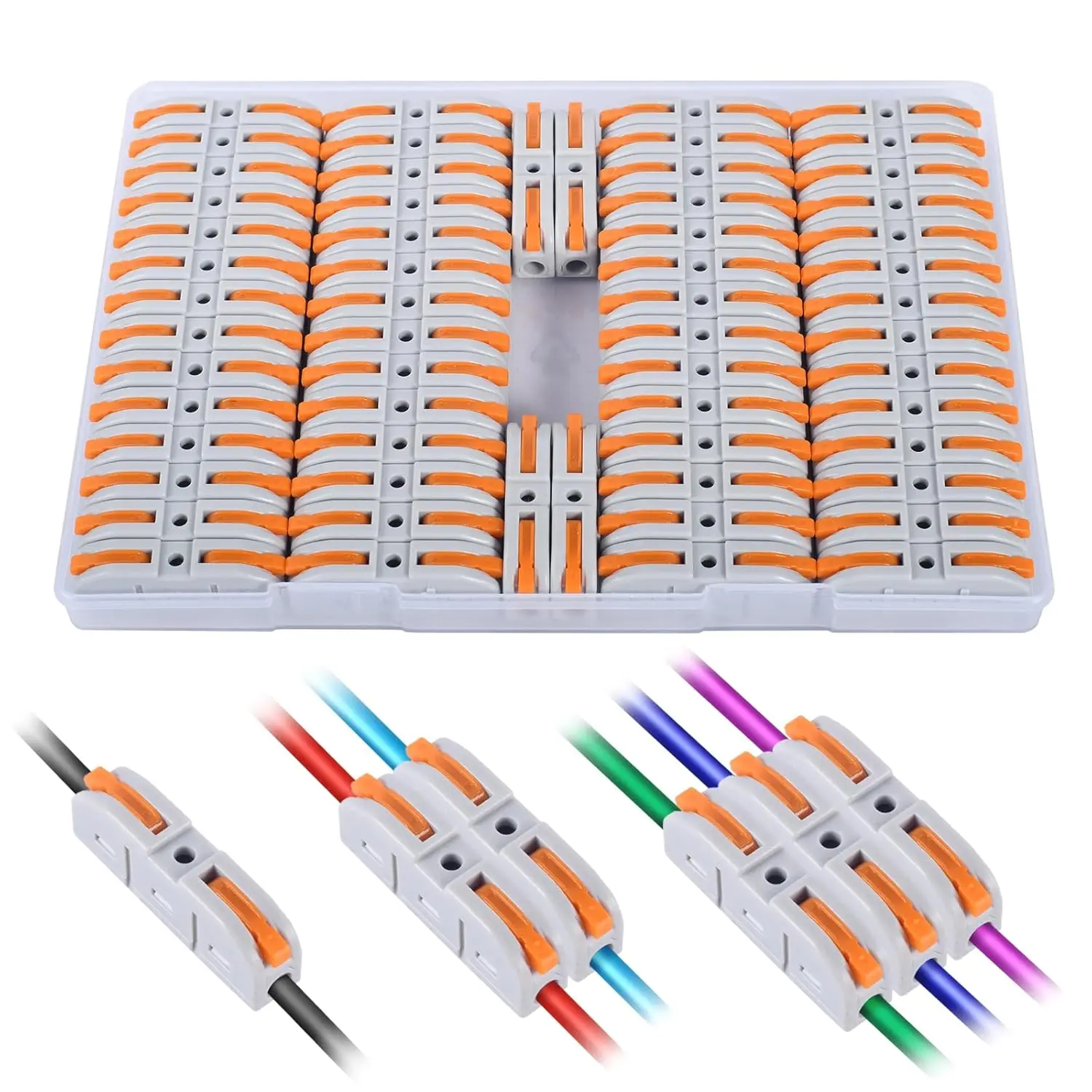 Stainless Steel Lever Wire Connectors, 60-Piece Quick Connect Electrical Splicing Kit - Compact Inline Terminals, 28-12 AWG, 1 in 1 Out, Orange, Stainless Steel Connector