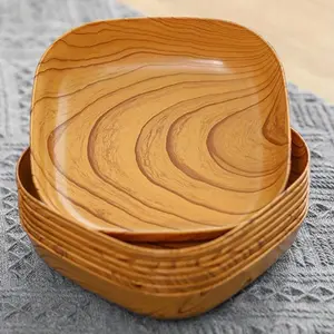 BPA-Free Plastic Snack Plates - 4-Piece Wood-Look Stylish Serving Plates for Sushi, Dry Fruits, Eid Al-Adha Mubarak Celebrations, Kitchen Tableware, Bpa Free Plates