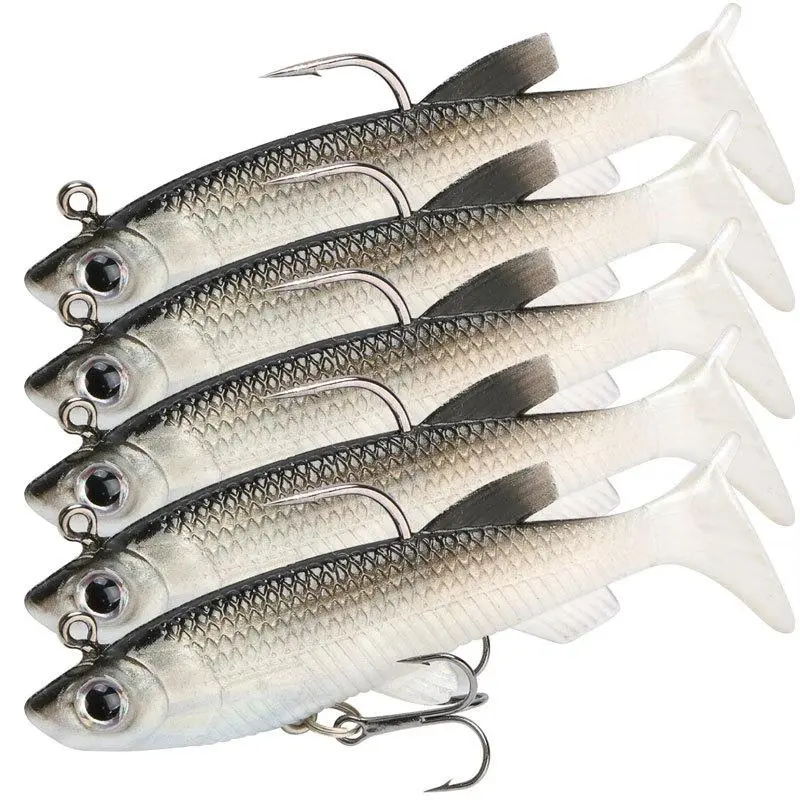 Artificial Fishing Lure, 5pcs Fake Fishing Bait with Hook, Soft Fishing Lure, Fishing Lure Set, Outdoor Fishing Accessories, Fishing Gear for Fishing Enthusiasts, Fishing Equipment, Fishing Supplies, Artificial Lures