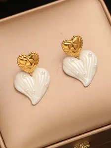 1Pair New 316L Stainless Steel Imitation Pearl Heart Dangle Earrings For Women Fashion Ear Stud Waterproof Jewelry Gift