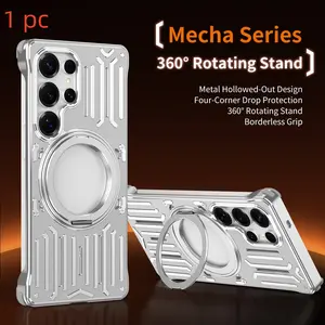 High-End Hollow Alloy Magnetic Phone Case for Samsung Galaxy S26 Ultra S25 Ultra S24 Ultra S23 Ultra, Wireless Charging, 360° Rotating Stand, Car Magnet, Heat Dissipation, Shockproof