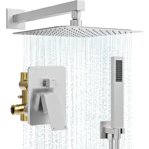 Shower System, 10'' High  Brushed Nickel Shower  with Handheld Spray Combo, Included 59'' Shower Hose, Shower Trim Kit and 2-IN-1 Diverter, Bathroom Shower Faucet Set with Valve