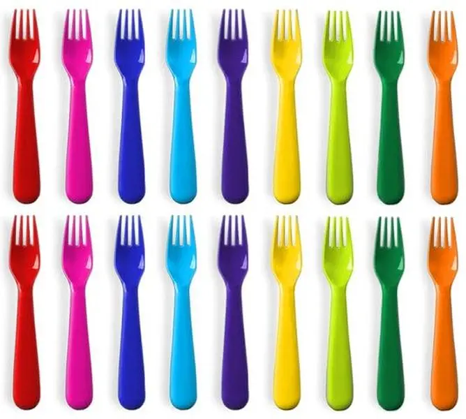 Plastic Kids Fork Set of 18 -Toddler Forks BPA Free/Dishwasher Safe Reusable Children's Fork Set - Brightly Colored Toddler Forks Cutlery Flatware Set