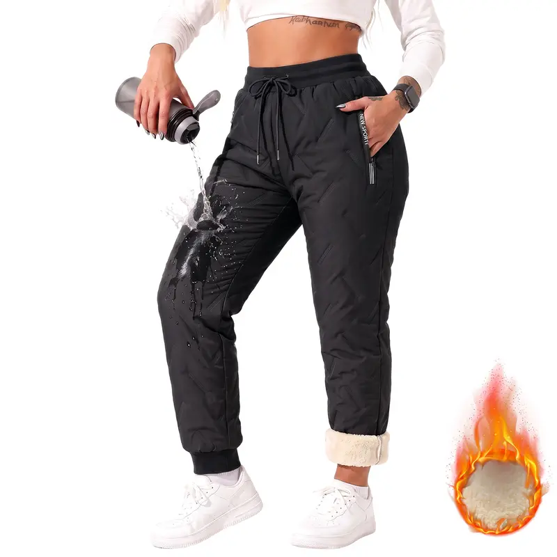 JOGWAVE Women's Mid-Waist Full-Length Loose-Fit Polyester Fleece-Lined Winter Pants with Zip Pockets, Warm Casual Trousers for Casual Outfits Women & Outdoor Activities, Christmas Gift Option