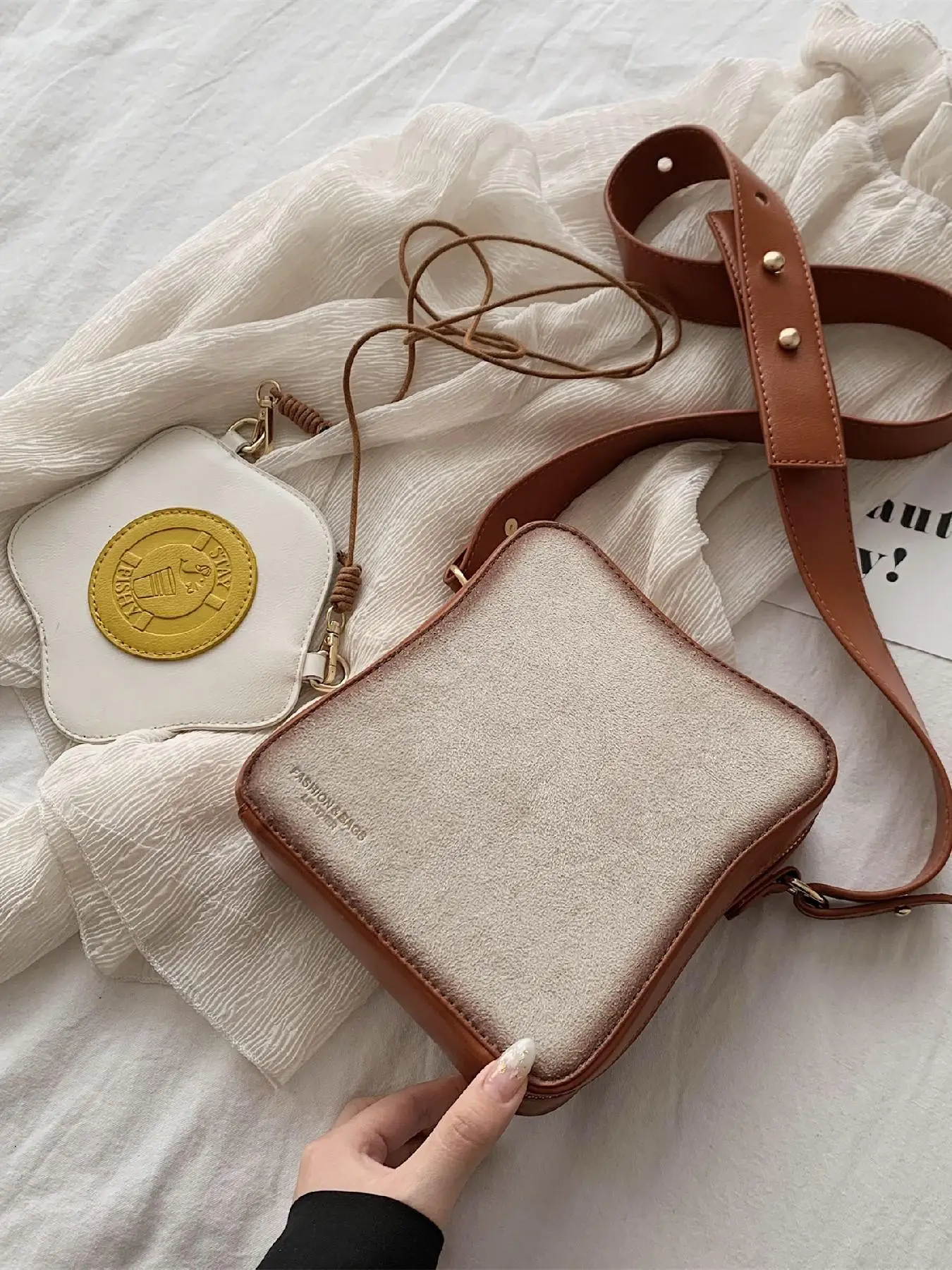 Women's Cute Toast Bread & Egg Shaped Crossbody Bags, 2 Counts/set Casual Trendy Novelty Bag Set, Fashionable Versatile Commuting Bags for Women & Gir