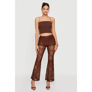 Floral Lace Flare Leg Casual Pants