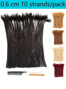 10 strand 100% Human Hair Dreadlock Extensions - 0.6cm Width, Handmade Permanent Crochet Braids for Men & Women Can Be Dyed Bleached or Curled