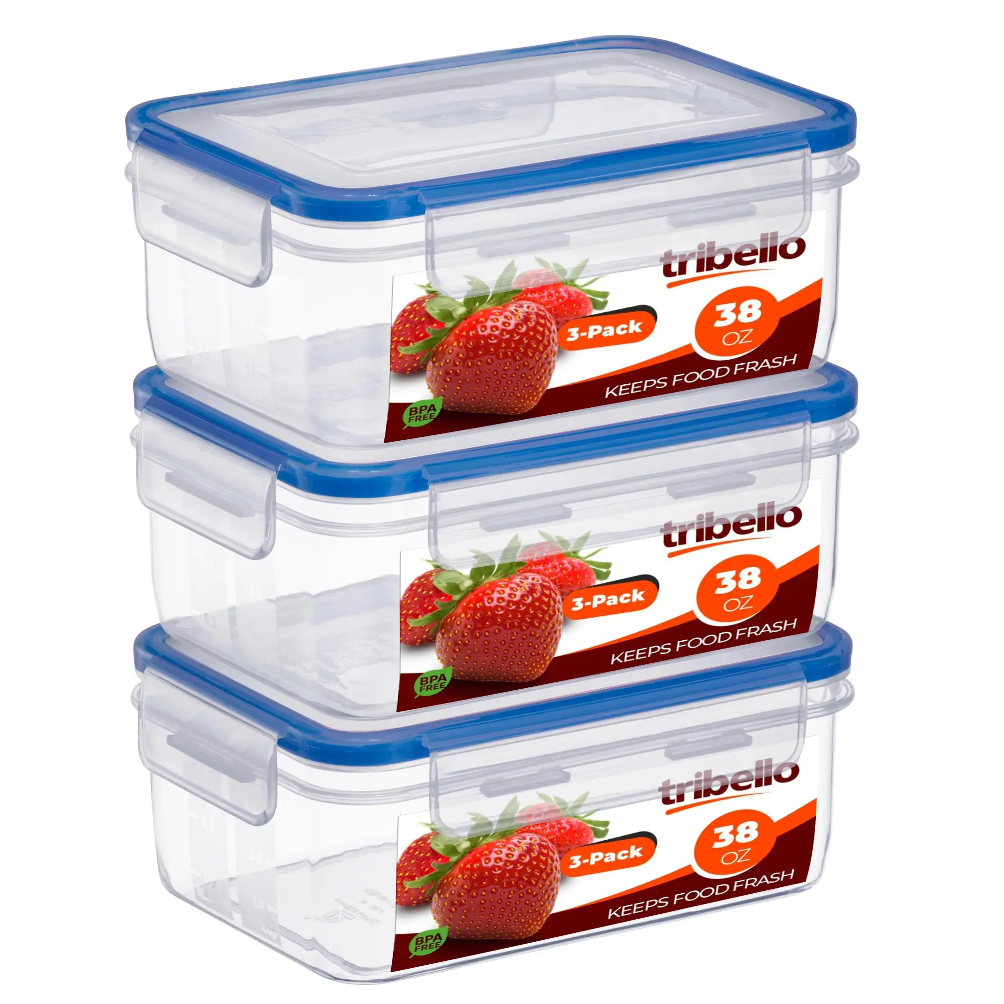 Tribello Airtight Food Storage Containers with SnapTight Lids – Clear, Stackable, BPA-Free Meal Prep Containers for Kitchen, Freezer & Pantry Storage