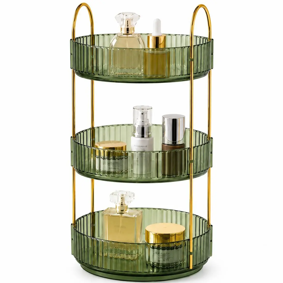 Multipurpose 3-Tier Bathroom Storage Organizer | Bathroom decor，Classic 360-Degree Rotating Multi-Layer Skincare & Perfume Storage Rack, Large-Capacity Vanity Countertop Organizer, bathroom set