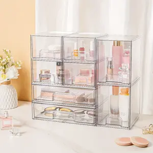 Five-piece combined cosmetic storage box, stackable storage drawers, transparent plastic finishing box, suitable for cosmetics and beauty products, ideal for dressers and bathrooms