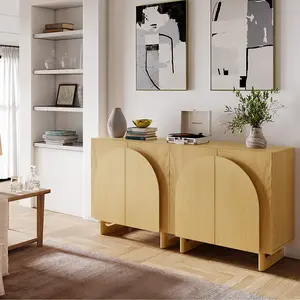 MCM Arched Door Wooden Storage Cabinet with 2 Shelves, Set of 2 (Multiple Finishes)