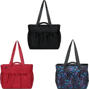 Black Utility Tote with Pockets & Compartments for Women - Zippered Shoulder Bag for School, Travel, Work & Everyday Use - Water Bottle Pocket - Gift Idea