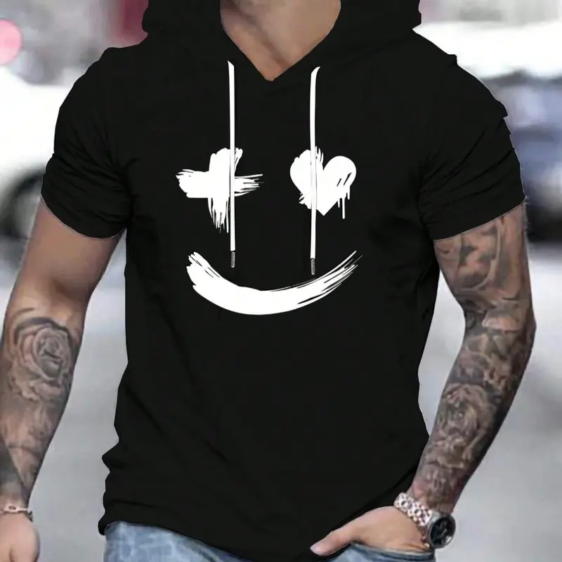Men's Solid Color Hooded Short Sleeve T-Shirt, Breathable Hooded Shirt, Fitted Trendy Fashion Streetwear for Summer, American Style Casual Hoodie for Versatile