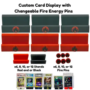 Custom Card Display Stand for PSA, BSS, CGC, Toploaders, Sleeves, Slabs, & More | Changeable Pins – Fire Energy Themed