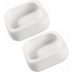 Reptile Food Bowls Ceramic Square Reptile Water Food Dish, Pet Food Bowl for Lizards, Young Bearded Dragons, Small Snakes, Gecko Tortoise Spider (White, Medium-2Pack)
