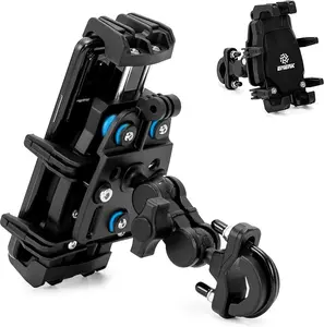 Motorcycle Phone Mount with Vibration Dampener, Anti-Shake Anti-Theft Motorcycle Phone Holder, Adjustable Handlebar Cellphone Cradle for Bike Bicycle Road Scooter ATV Fit 5.4''-7.2'' Smartphone