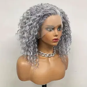 The new 2024 is a hot seller Elegant Grey Deep Wave Lace Front Wig For Women - 13X3 Heat Resistant Synthetic Hair, Mid-Length Trendy Style