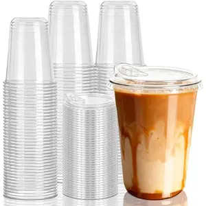 50 Set 16 oz Plastic Iced Coffee Cups with Strawless Sip , Clear Rounded Bottom Plastic Cups with , Disposable To Go Iced Coffee Cups with Lid for Coffee, Juice, Cold Drinks, Latte