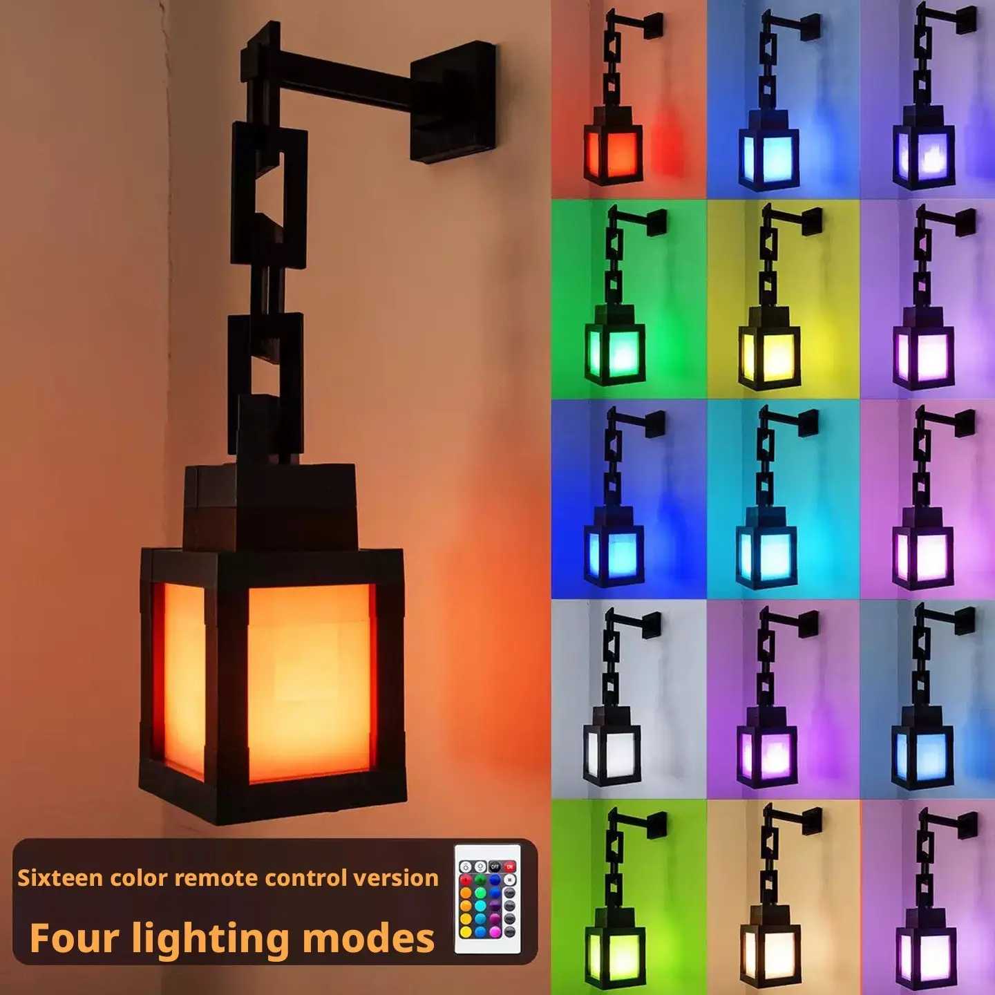 1Pc Minecraft Lantern Night Light, 15-Color Remote Control, Adjustable Atmosphere Light, MC Game Peripheral Decor for Bedroom Gift, Bedroom Decor & Perfect Gift, Home Decor Light