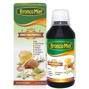 BroncoMiel Honey & Propolis Syrup for Adults, 8 Fl Oz - Dietary Supplement with Elder Flower, Licorice, Mullein, Menthol, Ginger & Eucalyptus - Natural Herbal Formula with Sweet Honey Taste
