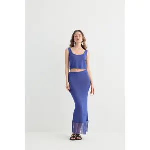 Original Design Vacation Purple Knitted Fringe Sleeve Set – Stylish Resort Casual Wear