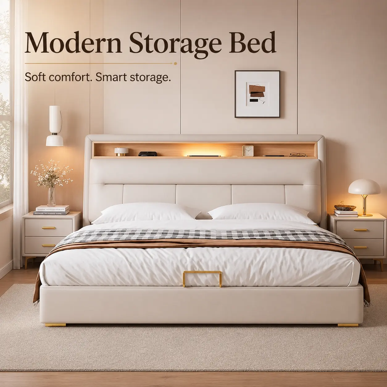 Solid Wood Platform Bed Frame with Mattress, Nordic Style Wooden Bed Frame with Slat Support, Modern Bedroom Furniture for Queen and King Size