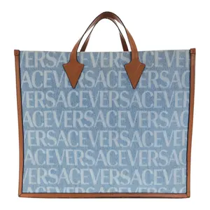 Pre-owned VERSACE Canvas Tote Bags Allover Denim Tote Bag