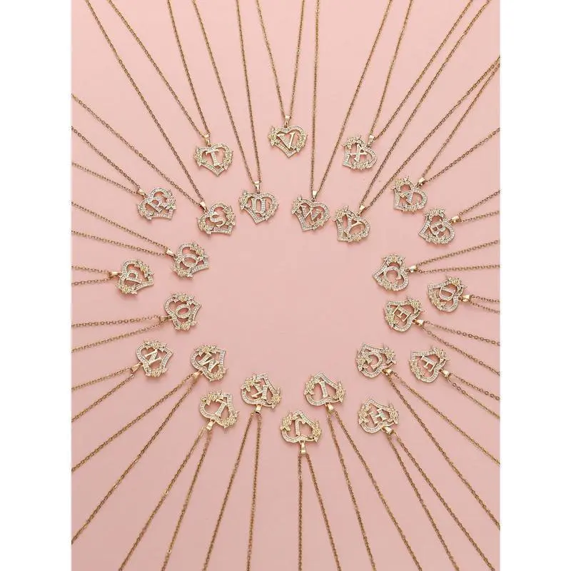 Tsnamer 1Pc Exquisite Cubic Zirconia Initial Necklace Heart Carved 26 Letter A-Z And Flower Necklace Women Daily Decoration her for perfect gift jewelry Tsnamer 1Pc Exquisite Cubic Zirconia Initial Necklace Heart Carved 26 Letter A-Z And Flower Necklace Women Daily Decoration her for perfect gift jewelry