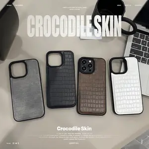 Crocodile skin pattern 15 iPhone 16 phone case 17 Pro Max retro high-end style 12 suitable for iPhone 13 personalized trendy