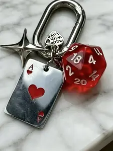 Dice & Poker Card Design Keychain, Lucky Charm Keyring for Car Keys, Fashionable Daily Accessory, Men's Accessories for Men & Women outdoorfun