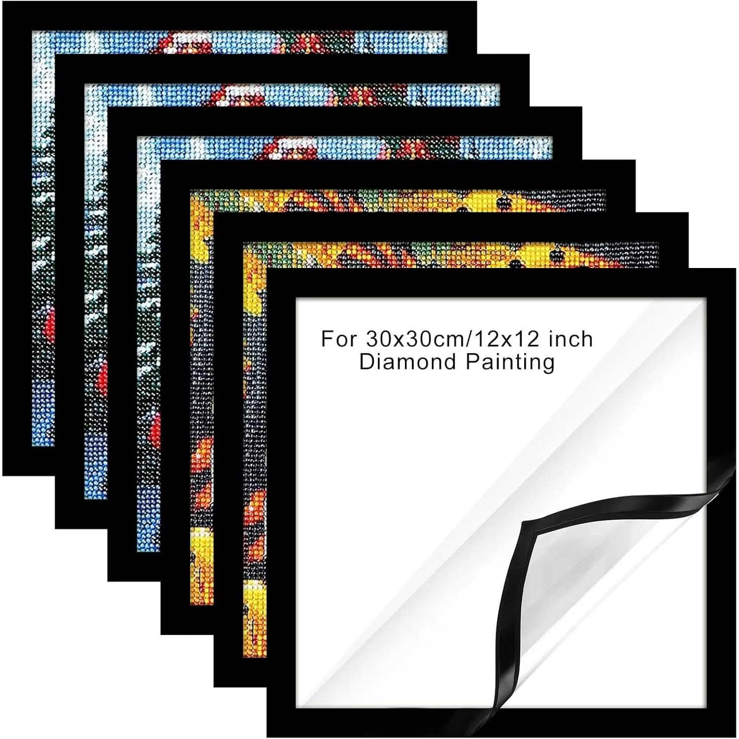 6 count  Art Frames  12 x 12 Inch for Painting Pictures Self-adhesive  Art Painting Frames for Wall Window Home Office Photo Display (Black)