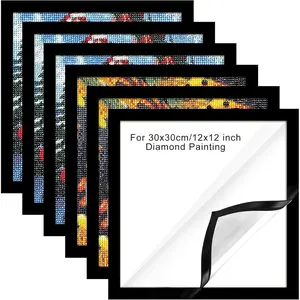 6 count  Art Frames  12 x 12 Inch for Painting Pictures Self-adhesive  Art Painting Frames for Wall Window Home Office Photo Display (Black)