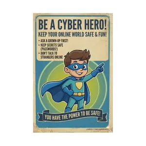 Cyber Hero Kids Poster - Online Safety For Children - Internet Security Classroom Art - School Computer Lab Decor