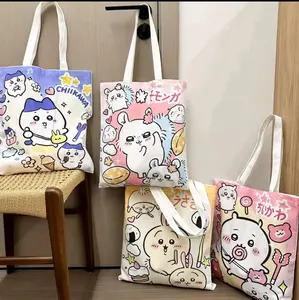 Chikawa Cartoon Canvas Bag | Large Capacity Shoulder Bag Shopping Bag Women's Bag Hachiware Momonga Portable Large Capacity Bag