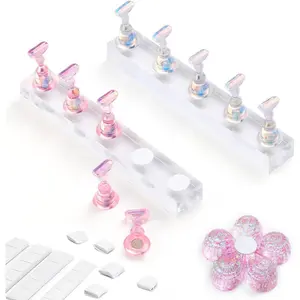 Nail Stand Acrylic Nail Art Display Stand Practice Nail Holder for Painting Nails Magnetic Practice Stands with Reusable Putty (Pink Clear)