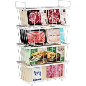 Freezer Organizer Bins - 4 Pack Small Stackable Deep Freezer Organizer Bins for 7 Cu.Ft Freezers Easy Get Bottom Foods without Digging, Chest Freezer Organizer  Frozen  , White