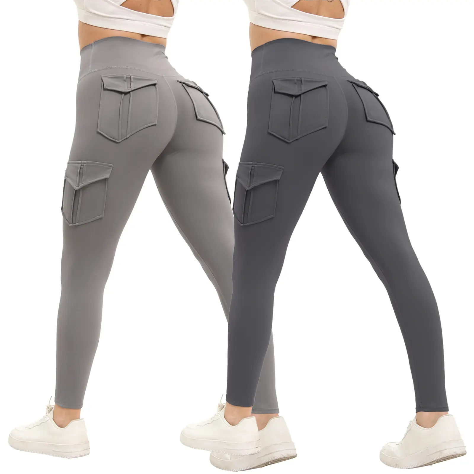 2PCS Women's Leggings with Flap Pockets High Waist Tummy Control Side Pocket. Sporty, Comfy and Breathablal for Yoga, Gym, Workoe and Running Ladies'   Activewear   for All Seasons